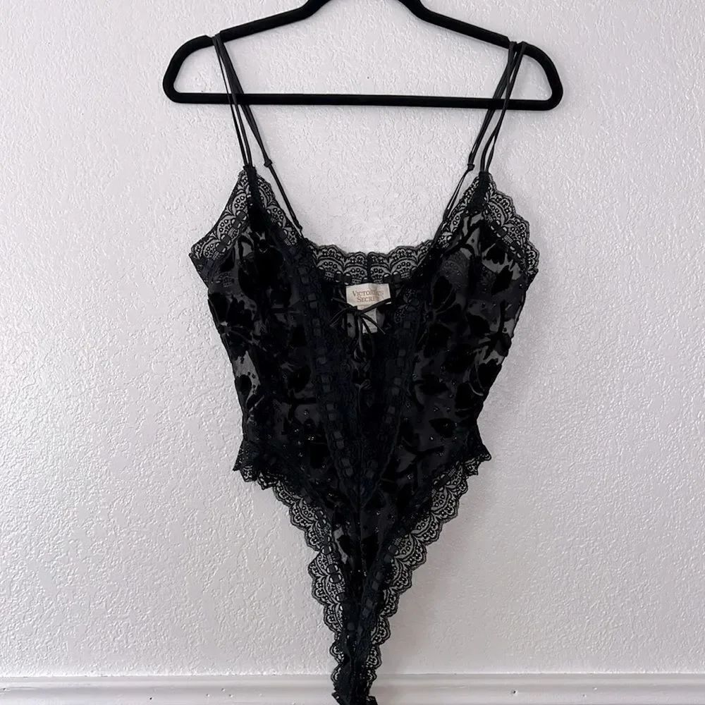Vintage retro 90s Victorias Secret black teddy bodysuit M